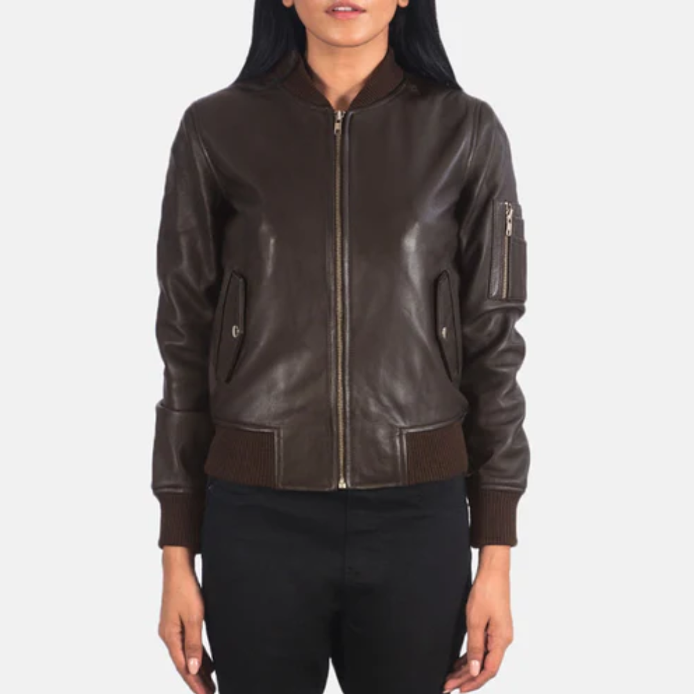 New Sheepskin Brown A1 Bomber Leather Jacket For Women