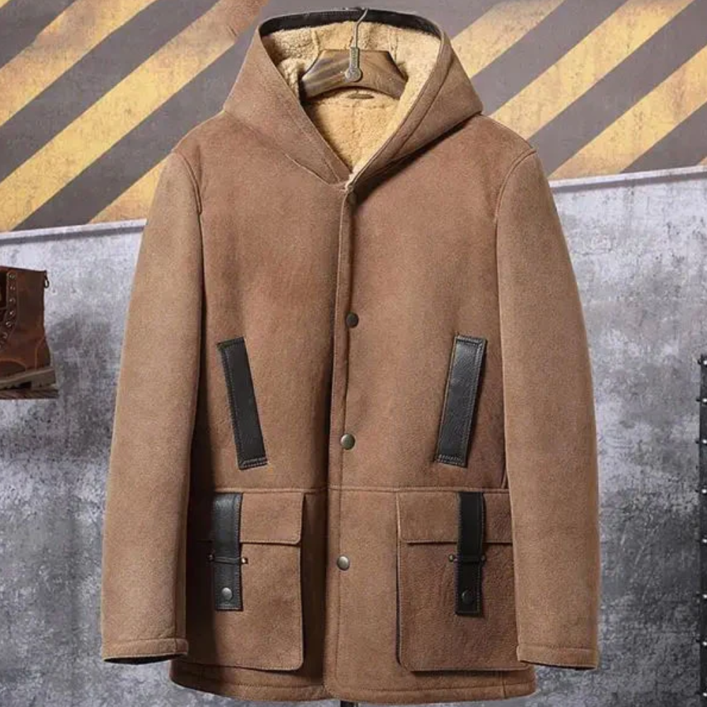 New Men's Shearling Leather Bomber Long Jacket Trench Coat - bombersflight