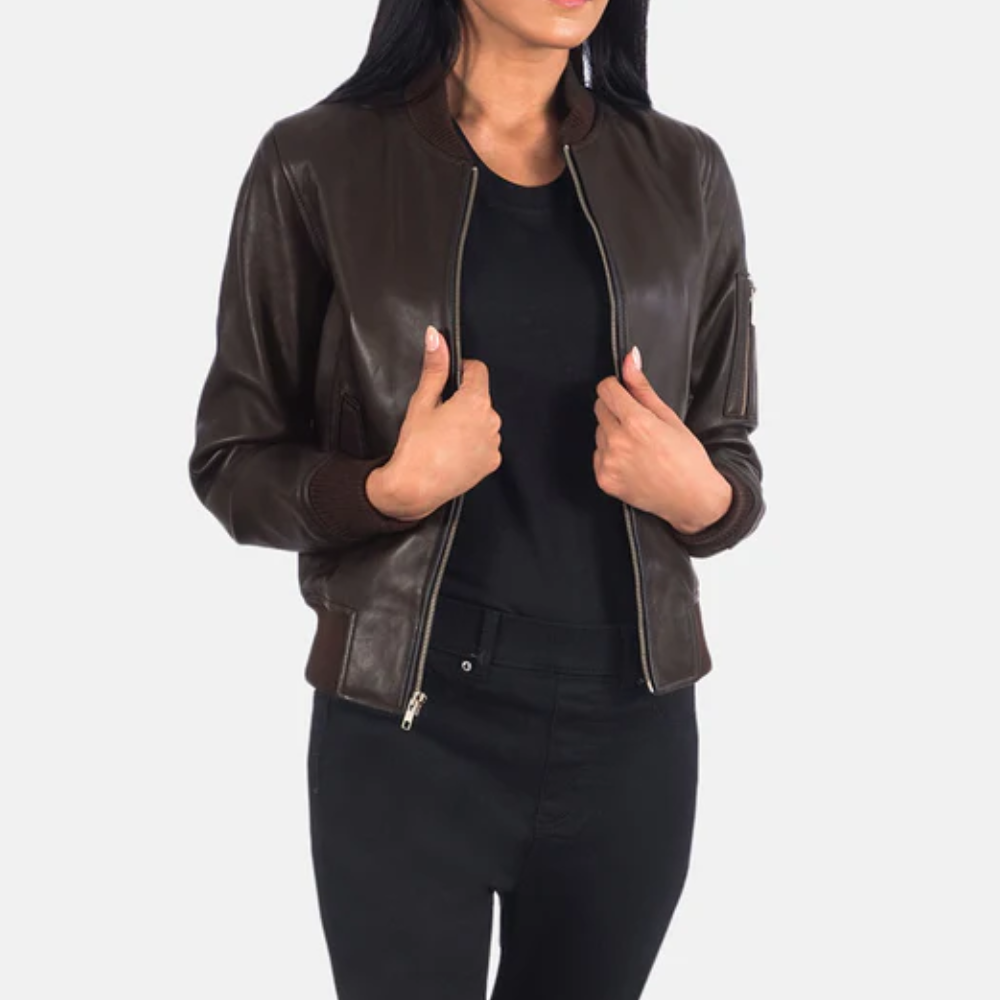 New Sheepskin Brown A1 Bomber Leather Jacket For Women