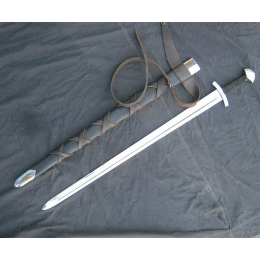 CLASSIC MEDIEVAL STEEL SWORD WITH STEEL SHEATH COVER WITH LEATHER