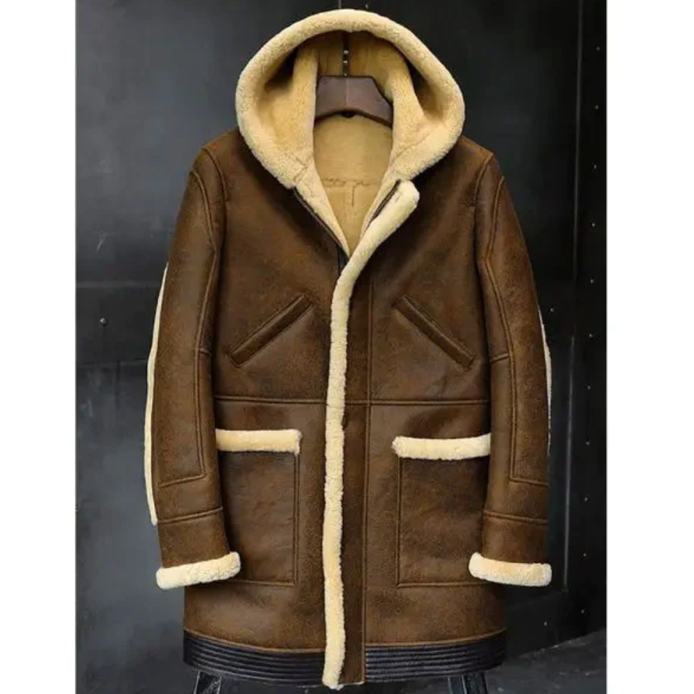 New Mens Sheepskin Coat Hooded Leather Jacket - bombersflight