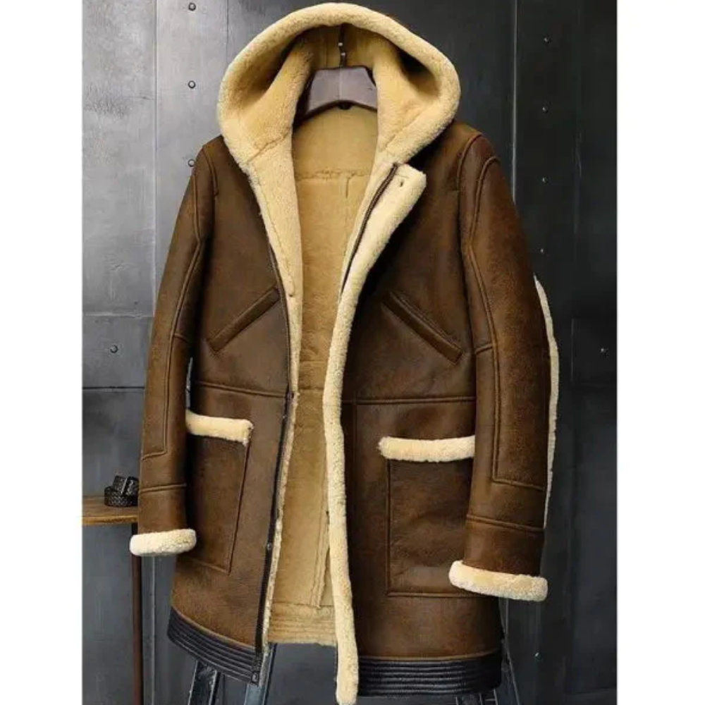 New Mens Sheepskin Coat Hooded Leather Jacket - bombersflight