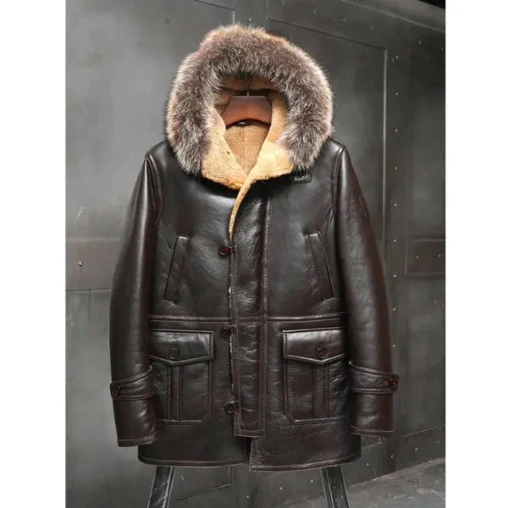 New Mens B3 Leather Bomber Shearling Coat - bombersflight