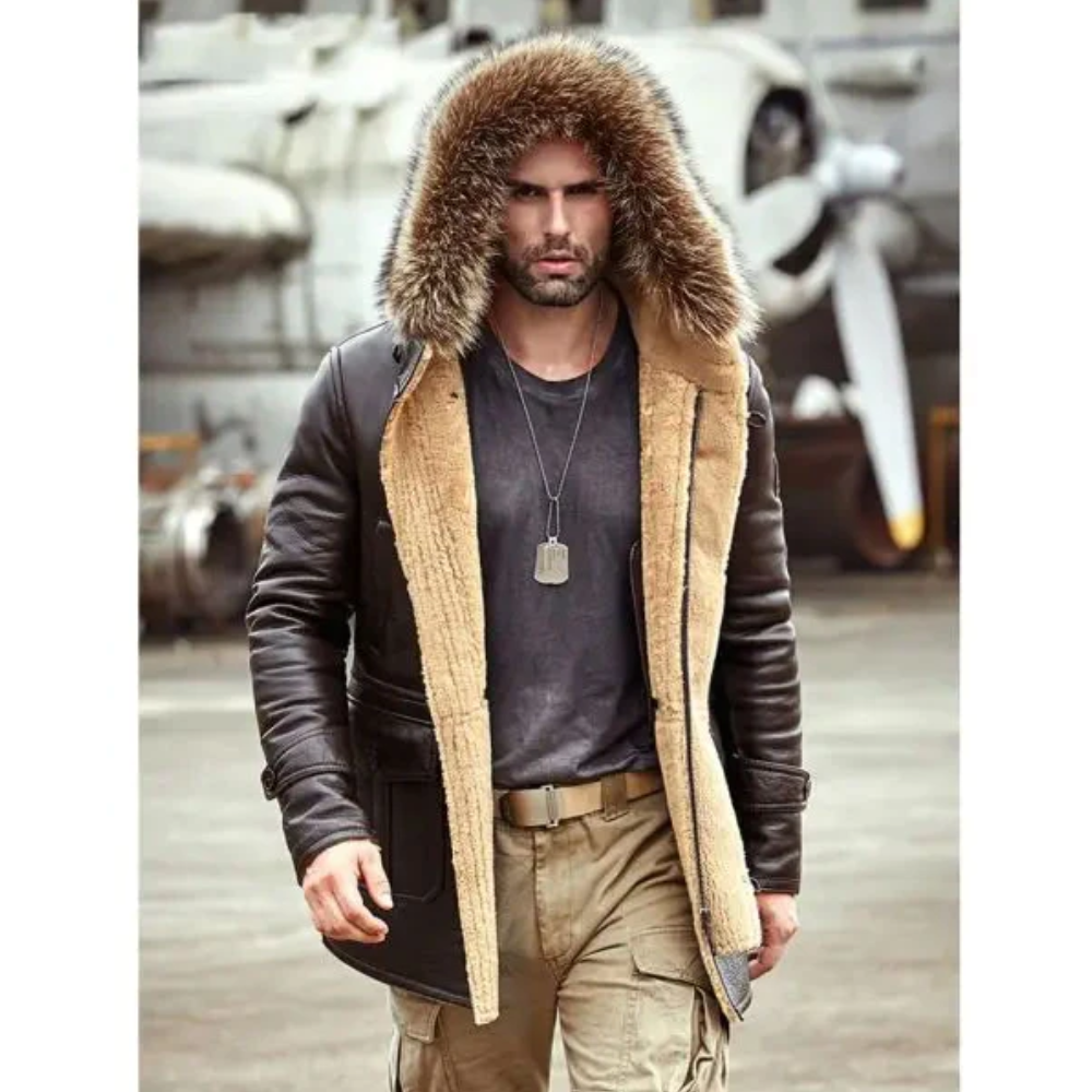 New Mens B3 Leather Bomber Shearling Coat - bombersflight