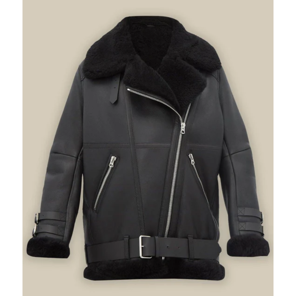 Black Women Pitch B3 Shearling Leather Jacket