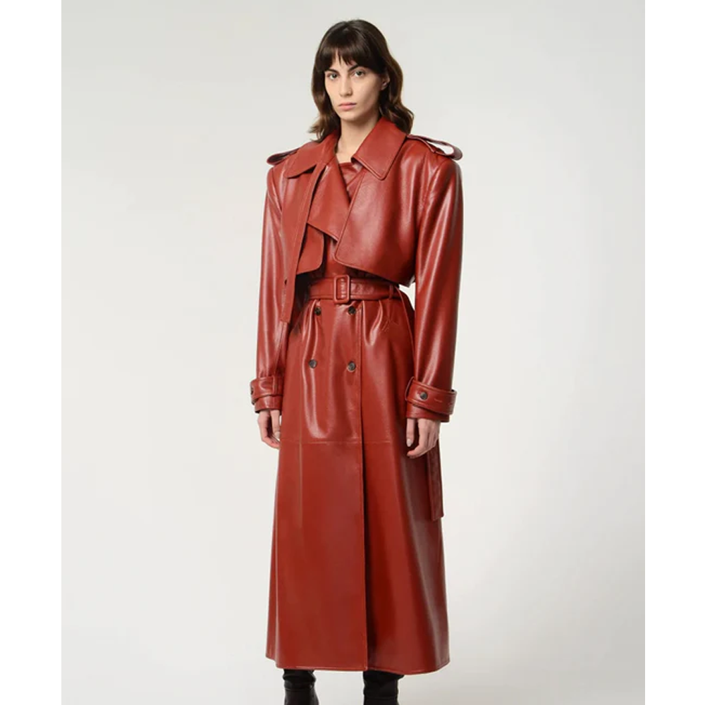 New Women Lambskin Red Leather Trench Coat - bombersflight