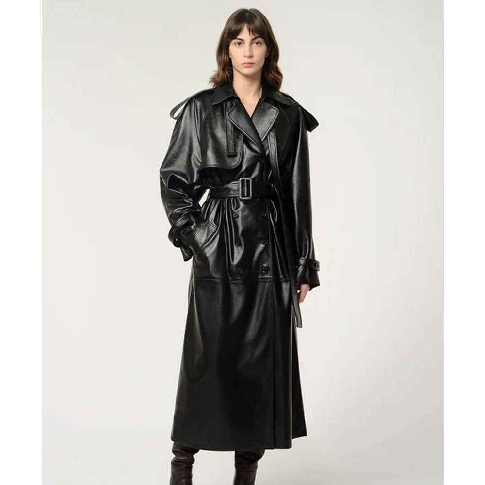 Women Sheepskin Black Leather Trench Coat - bombersflight