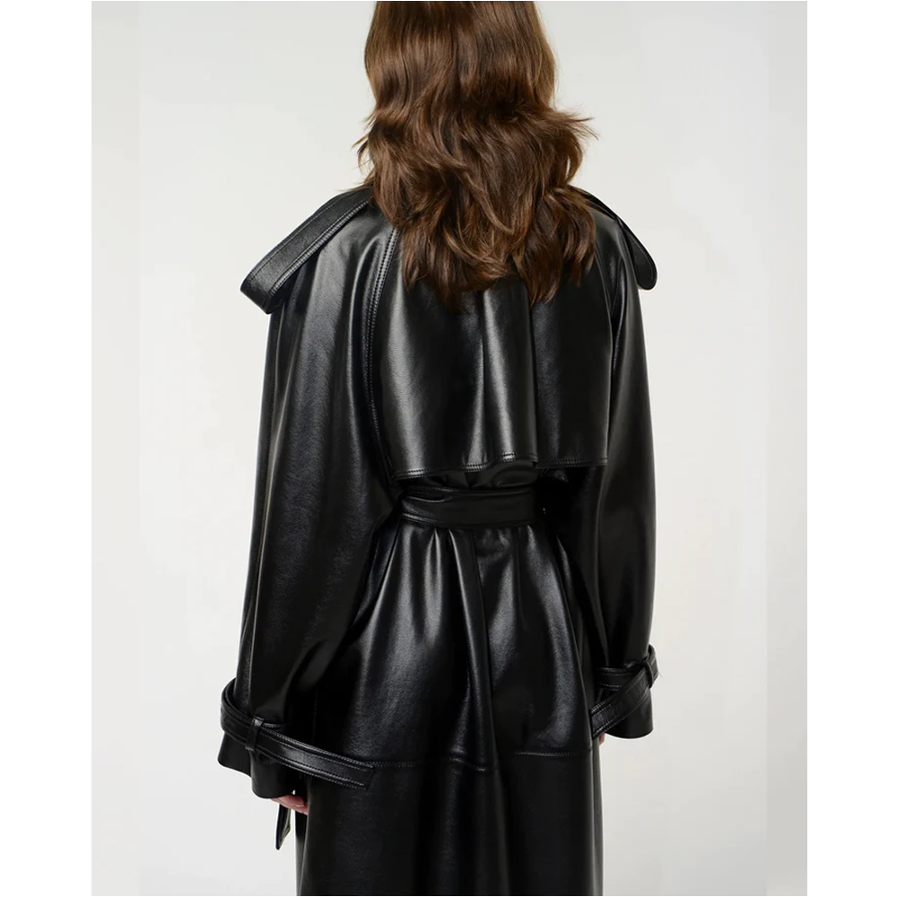 Women Sheepskin Black Leather Trench Coat - bombersflight