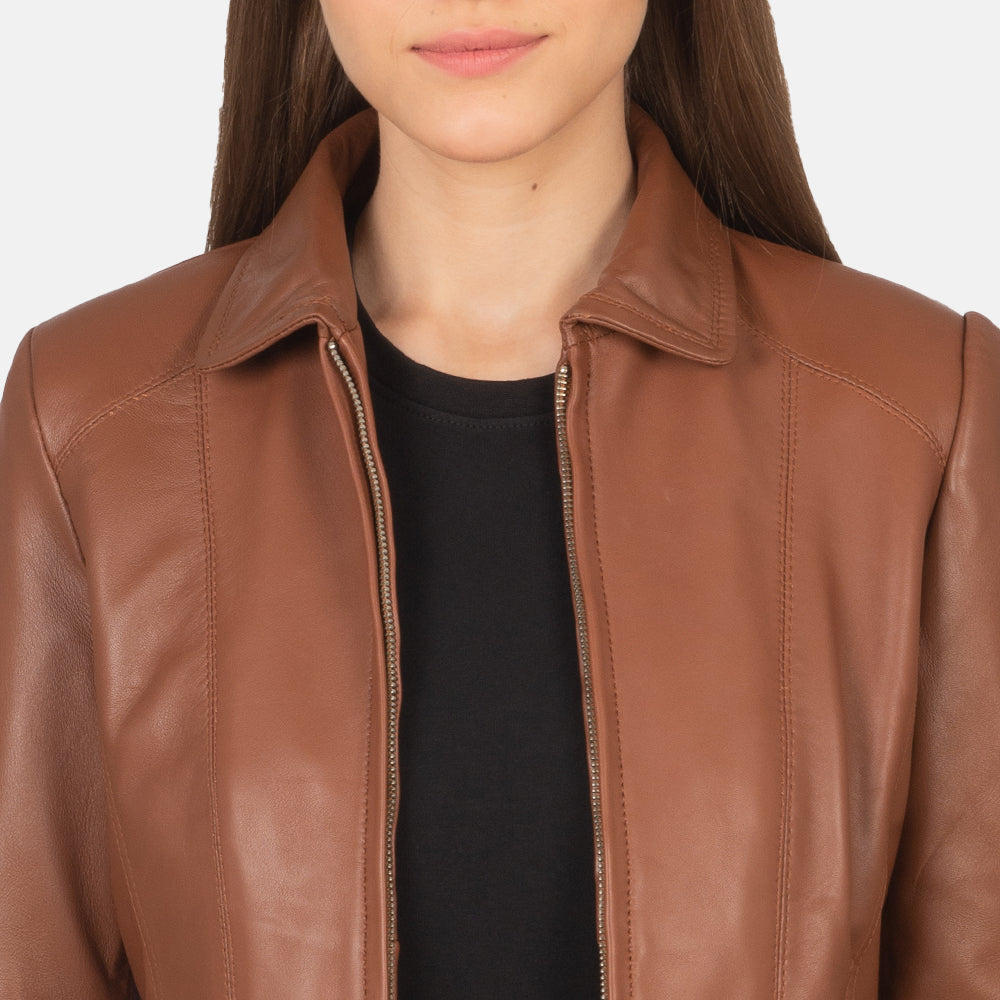 New Women Flight Sheepskin  Brown Leather Jacket