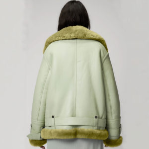 New Light Green Shearling Aviator Styled Sheepskin Leather Jacket For Women - bombersflight