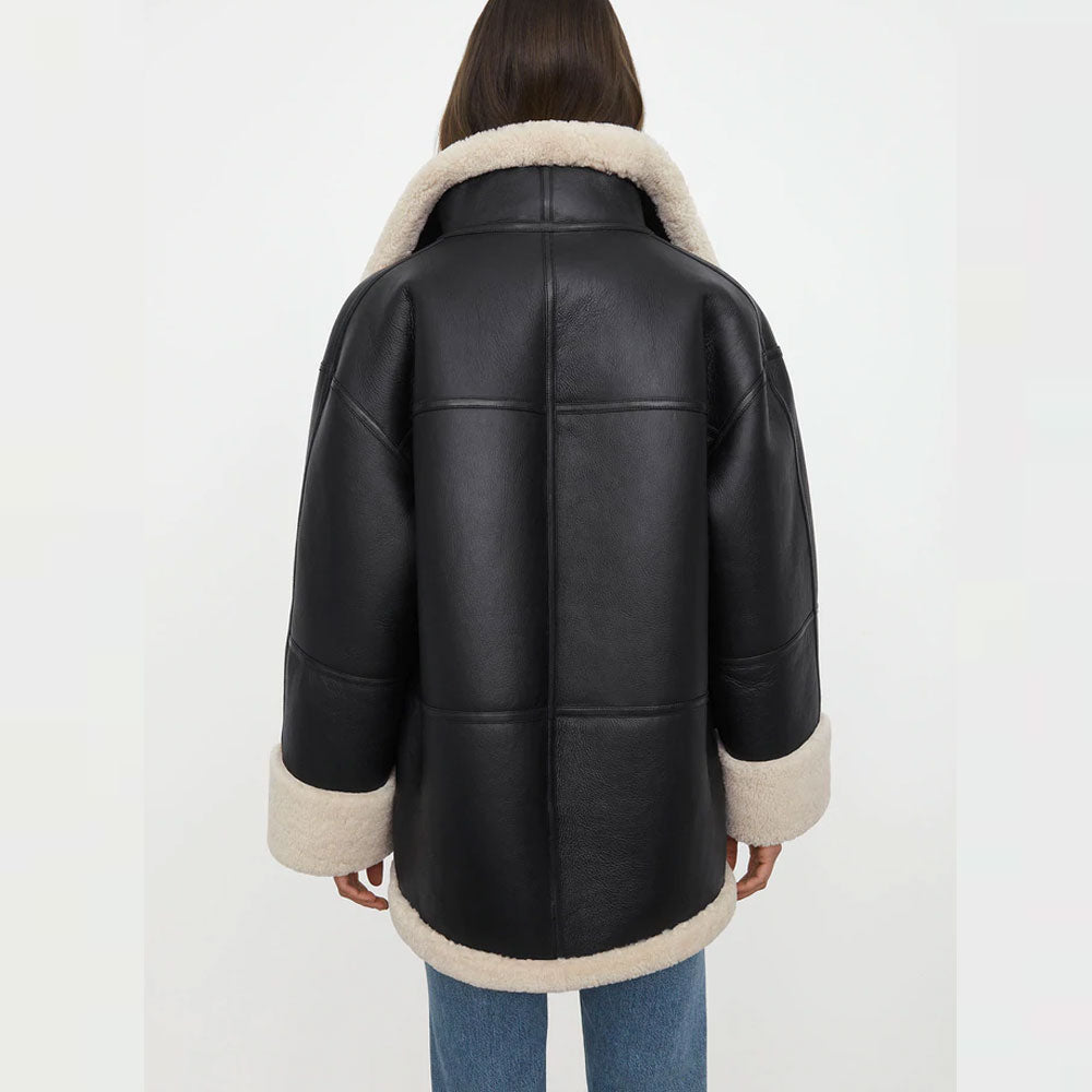 New Sheepskin Shearling RAF Aviator Styled  Leather Jacket For Women - bombersflight