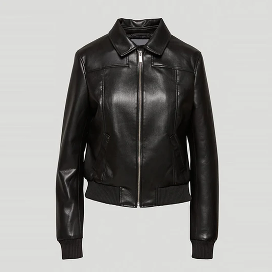 Women Aviator Sheepskin Shearling Black Leather Bomber Jacket - bombersflight