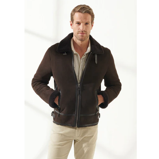 New Men B3 Bomber Aviator Brown Shearling Jacket