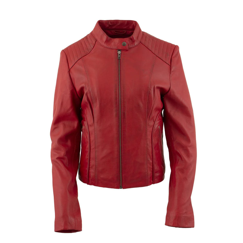 Women Red RAF B3 Lambskin Leather Biker Jacket - bombersflight