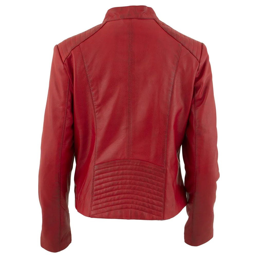 Women Red RAF B3 Lambskin Leather Biker Jacket - bombersflight