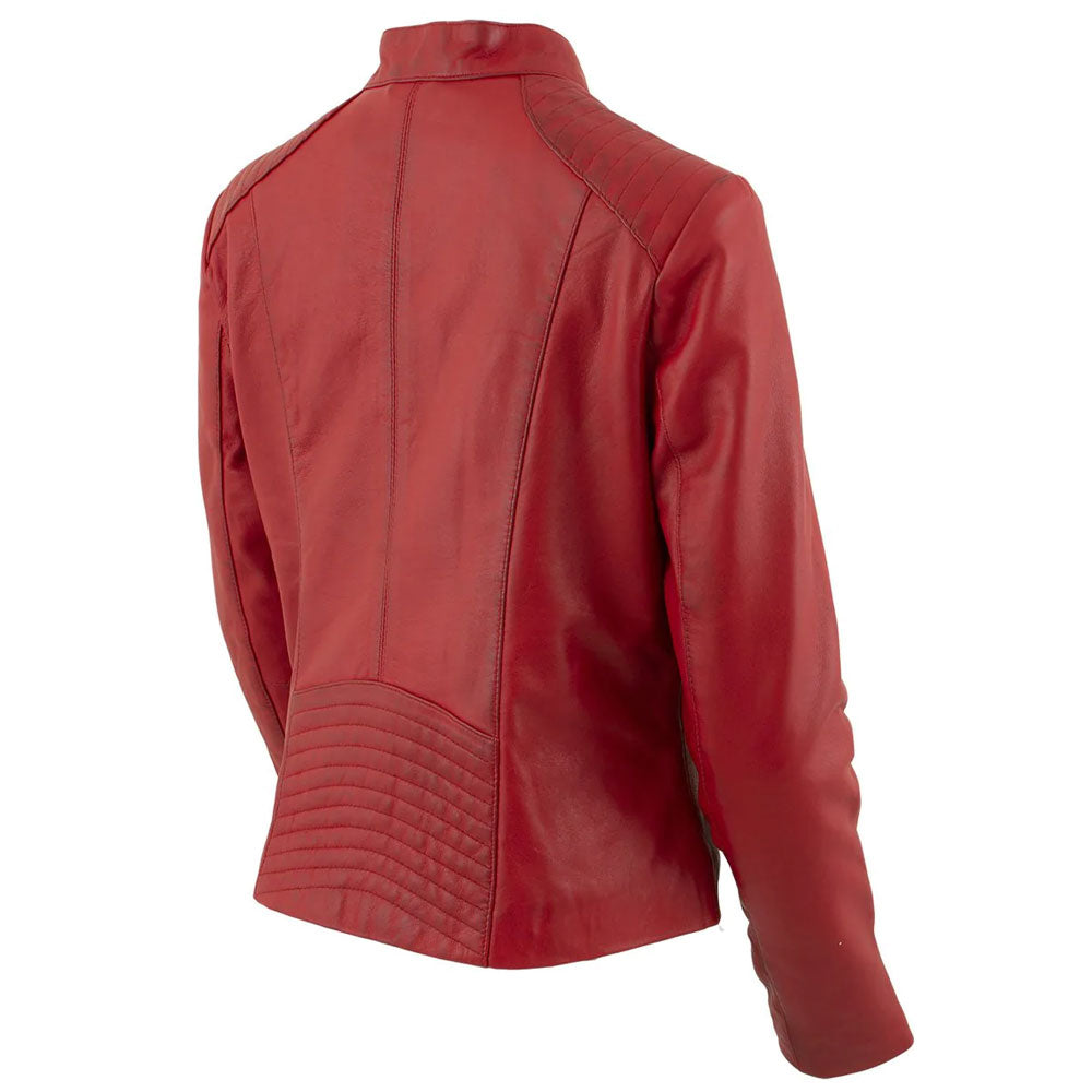 Women Red RAF B3 Lambskin Leather Biker Jacket - bombersflight