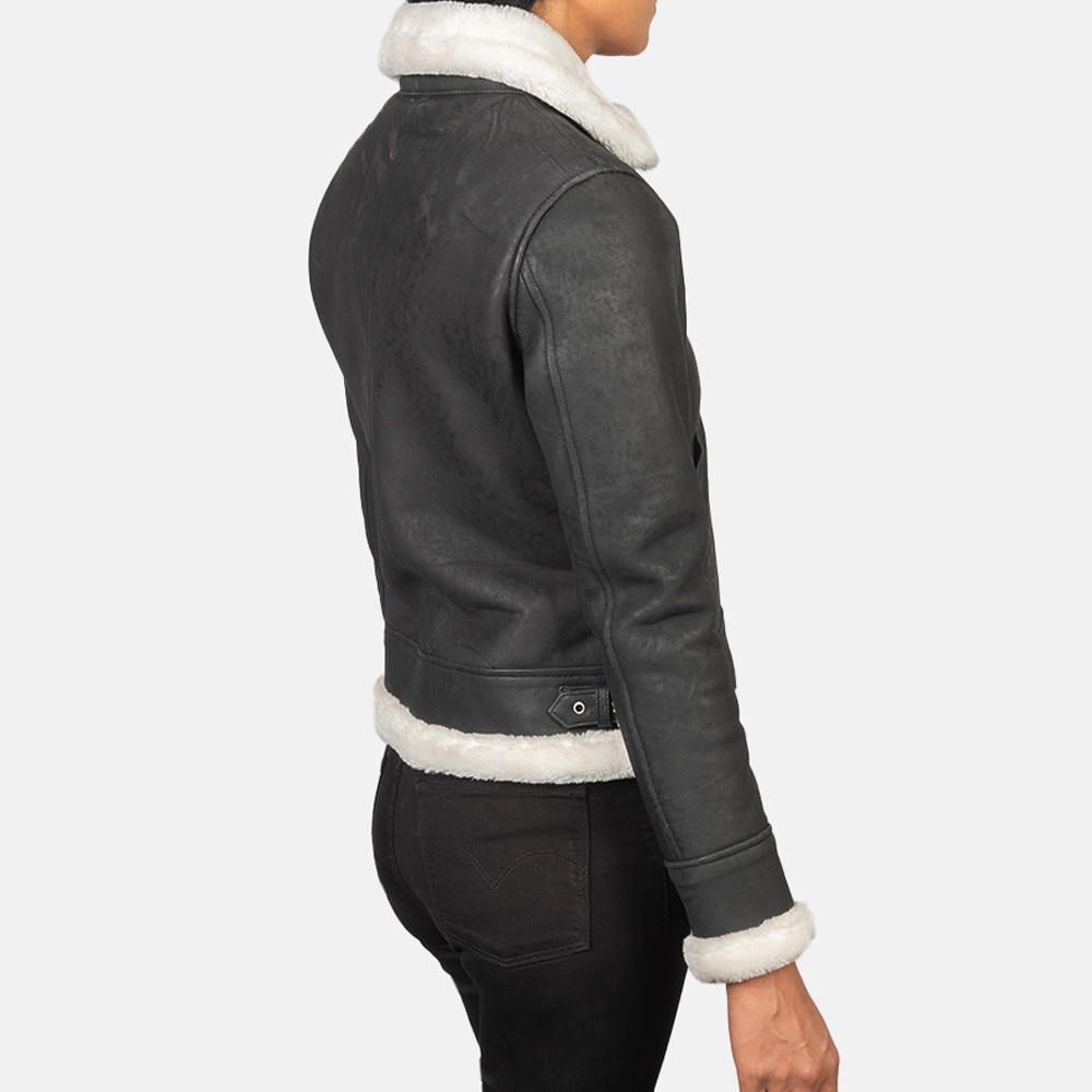 New Women Sheepskin Black & White Leather Bomber Jacket